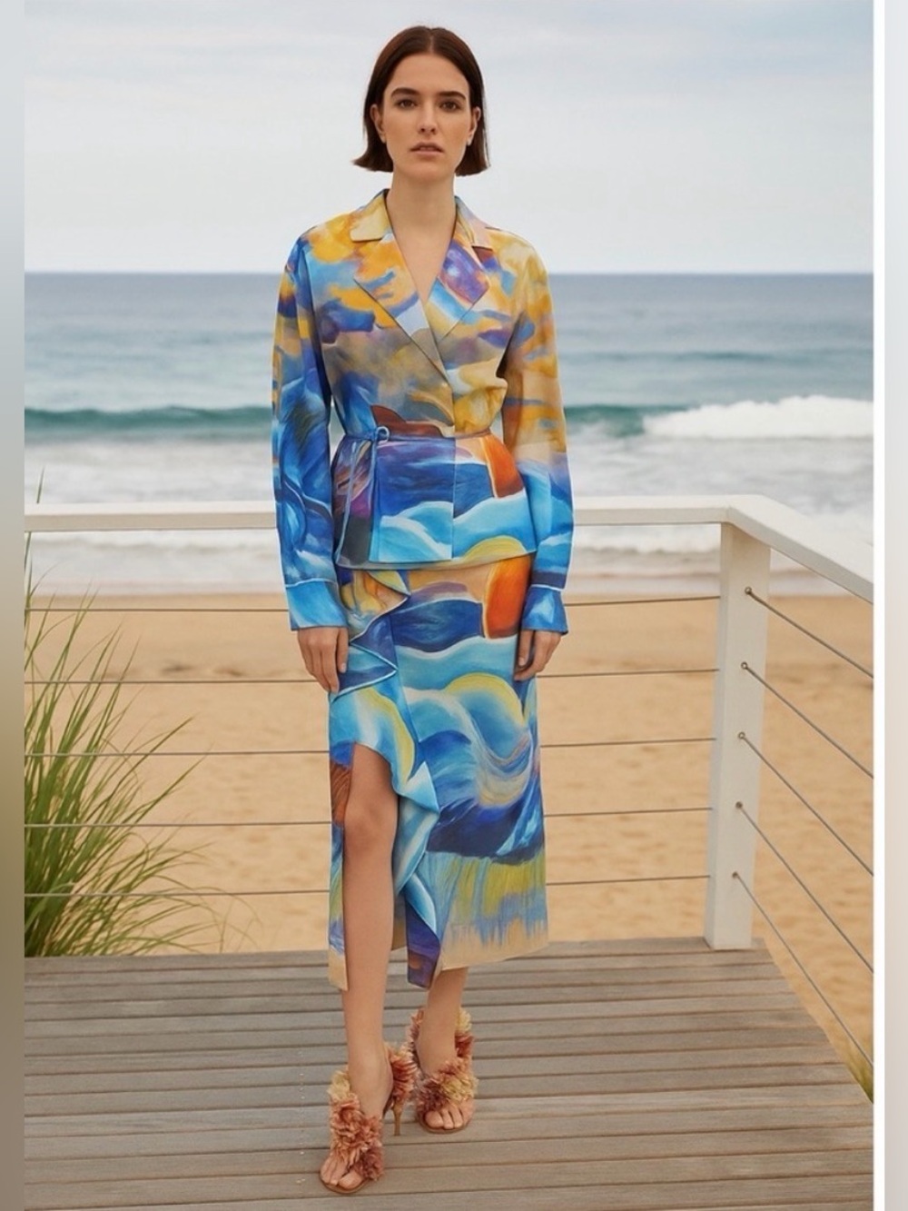 Ulla Johnson Blue Wrap Jacket Abstract Print 4 Runway Holland Resort NWOT New 🟡